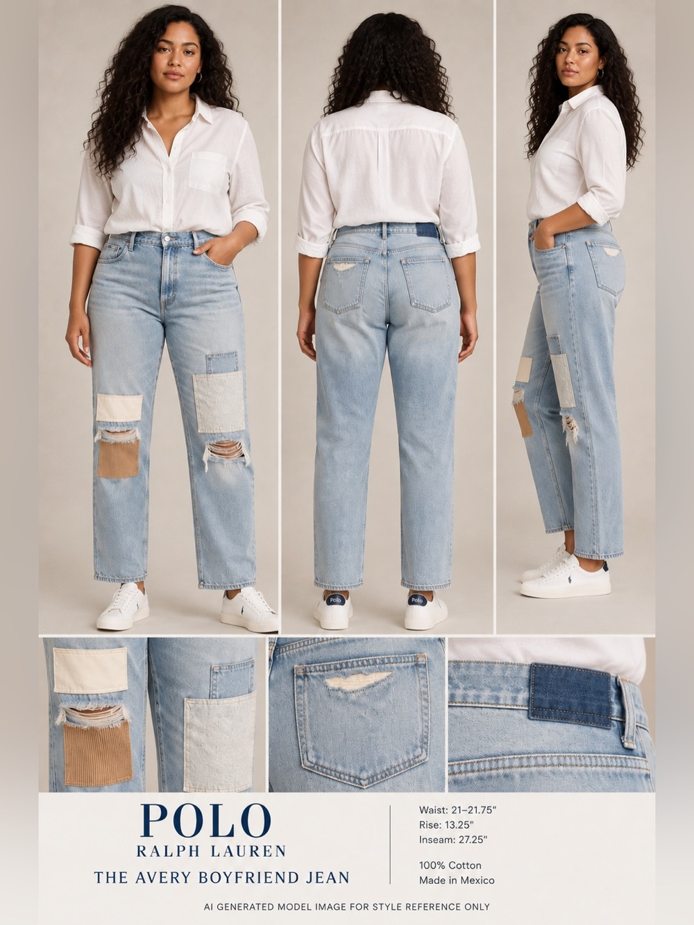 Polo Ralph Lauren Avery Boyfriend Patchwork Distressed Jeans 34 NWOT ($228)
